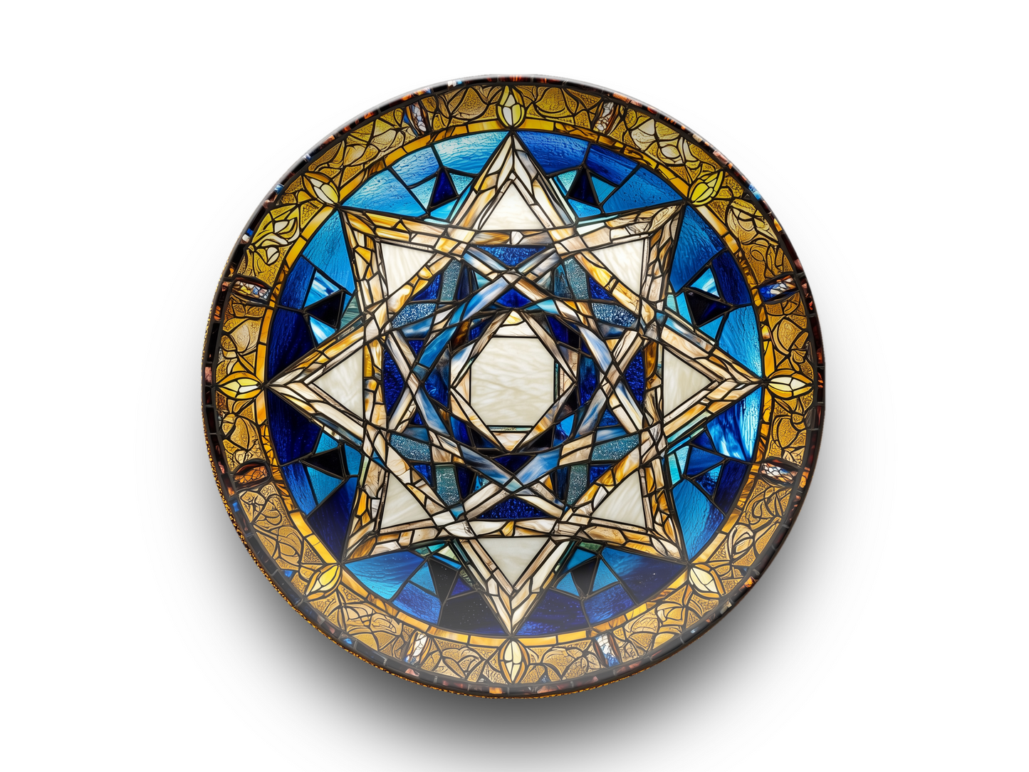 Star of David Plate – Unbreakable Judaica Dish, Stained Glass Design, 10" Jewish Holiday Plate, Microwave & Dishwasher Safe, Hanukkah Gift