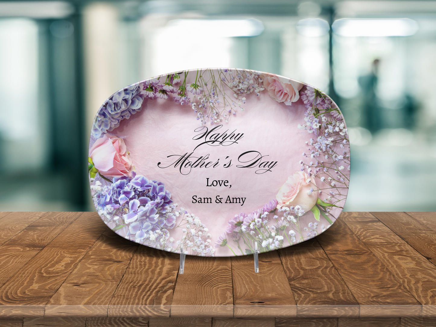 Personalized Mother’s Day Floral Heart Platter – Add Names - Gift for Mom Grandmother Aunt