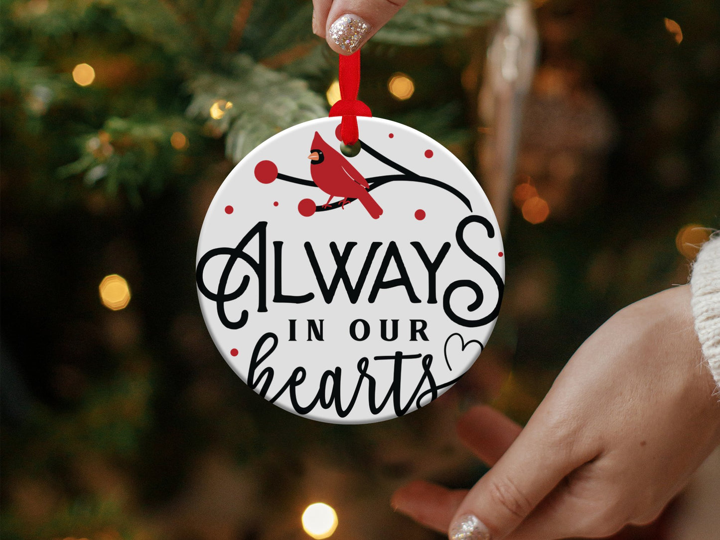 Cardinal Christmas Ornament, Cardinal Memorial Ornament, Cardinal Memory Ornament, Always in Our Hearts - Mardonyx Ornament