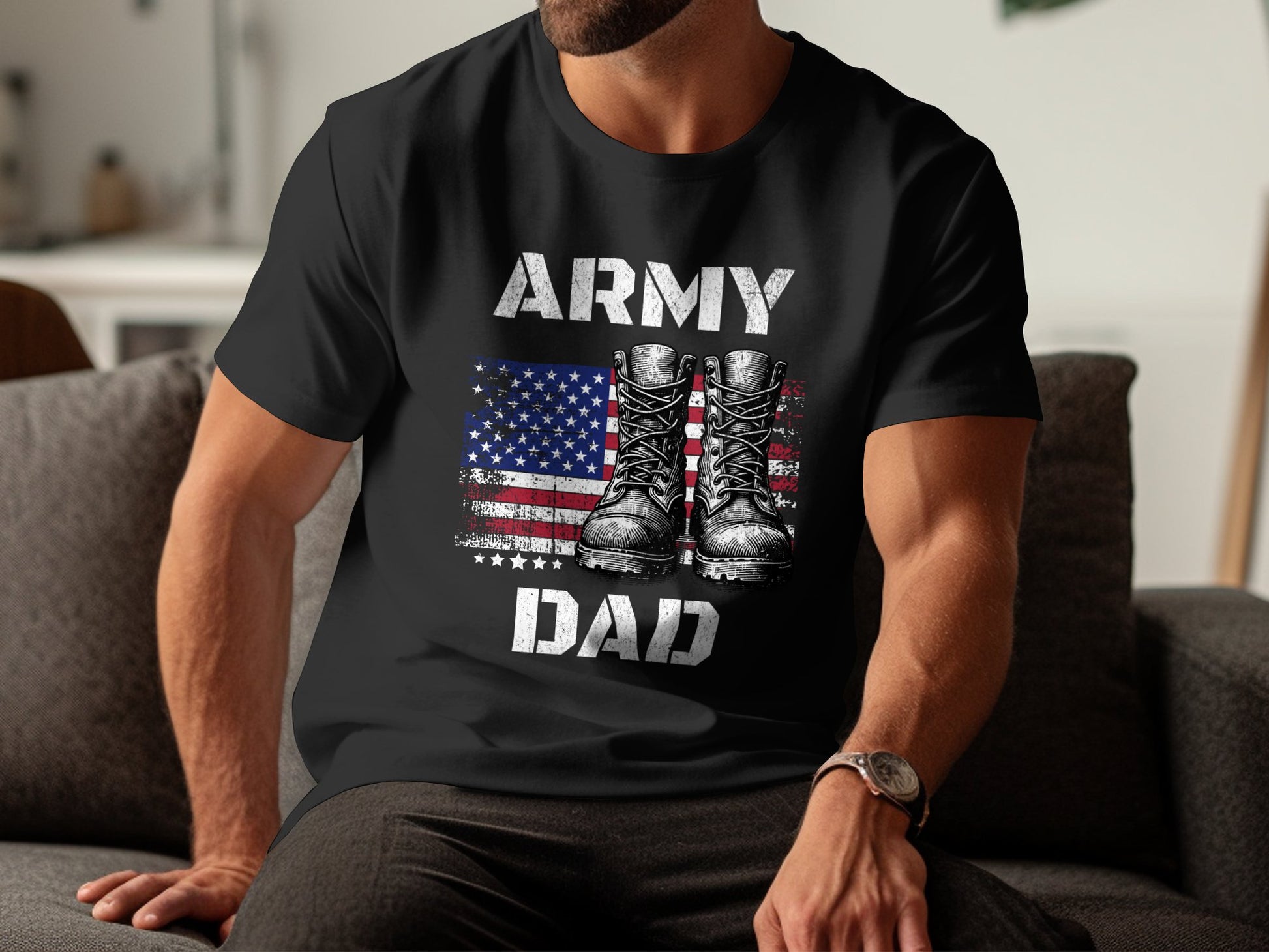 Army Dad Vintage American Flag and Boots T-Shirt, Patriotic Military Shirt - Mardonyx T-Shirt XS / Navy