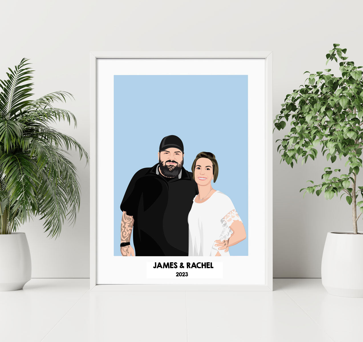 Custom Artist Drawn Names & Dates Couples Portrait - Mardonyx Artwork