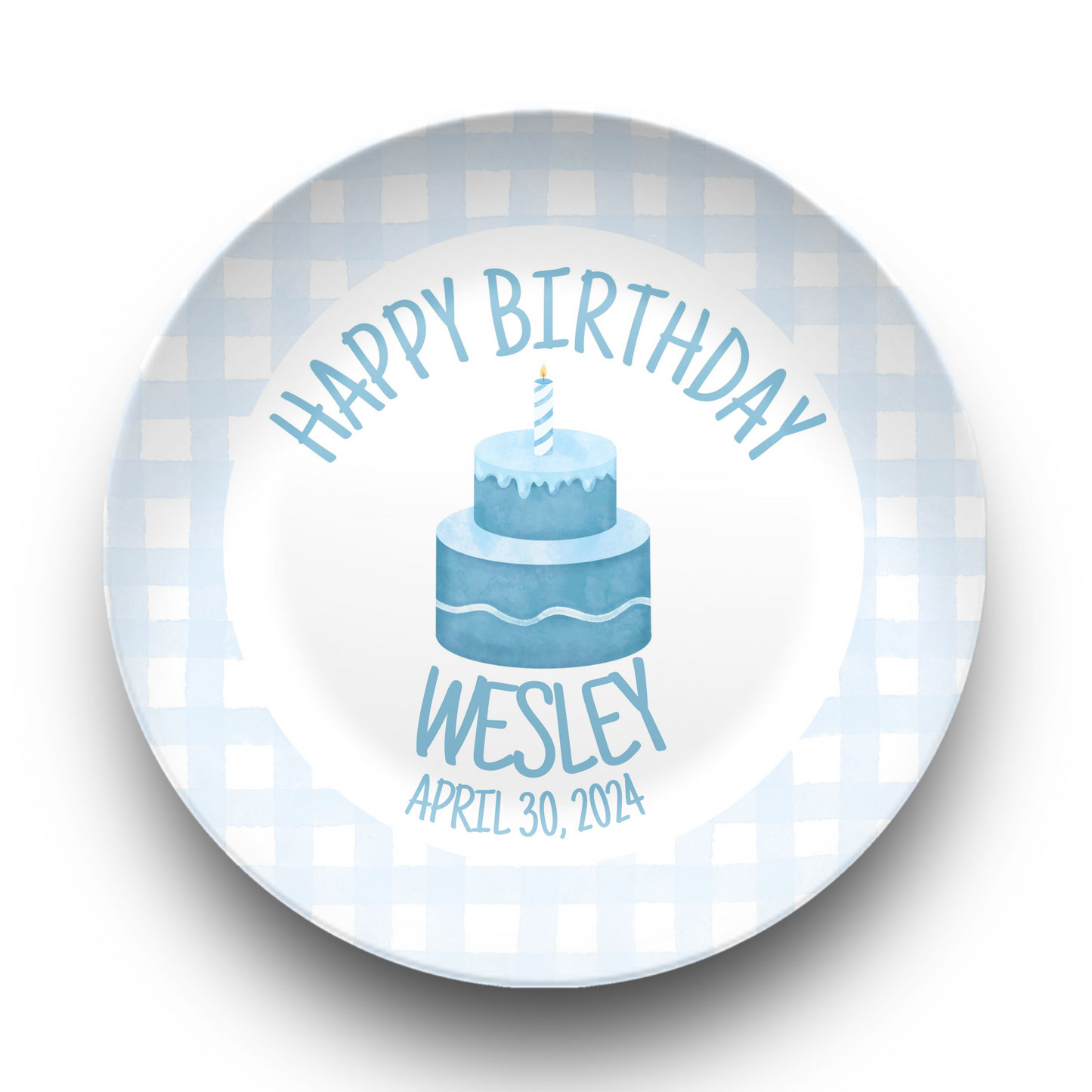 Boys Birthday Plate - Blue Gingham First Birthday - Blue & White Smash Cake 1st Birthday - Coquette Style