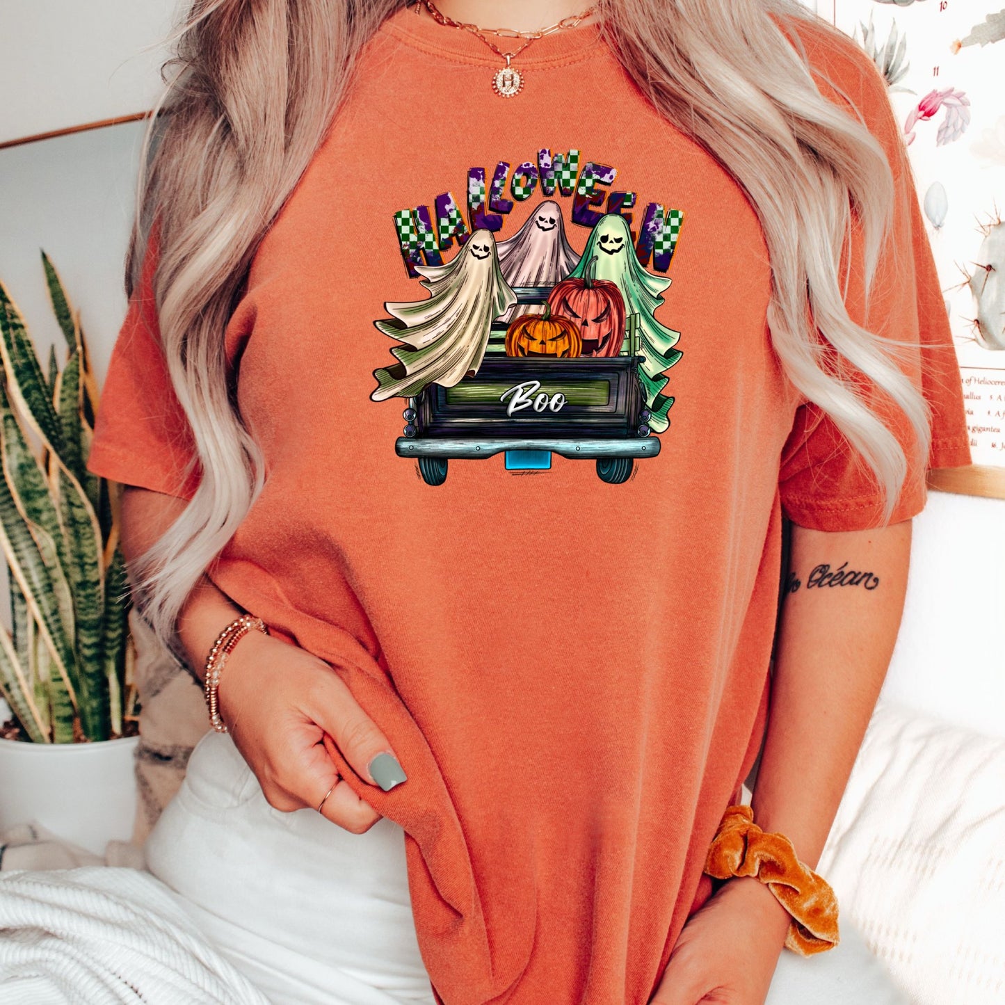 Women's Halloween Boo Farm Fresh Truck T-Shirt