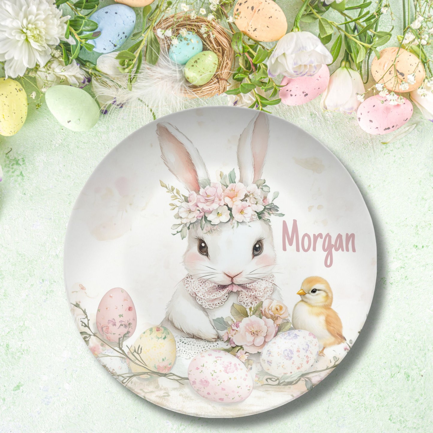 Child Plate - Personalized Easter Bunny Plate – Shabby Chic Spring Decor