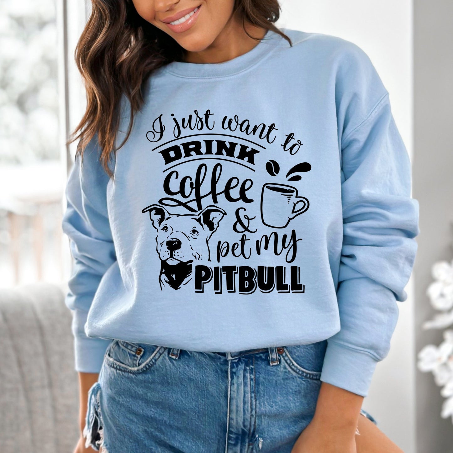 Funny Pitbull Coffee Lover Sweatshirt - Mardonyx Sweatshirt S / Light Blue