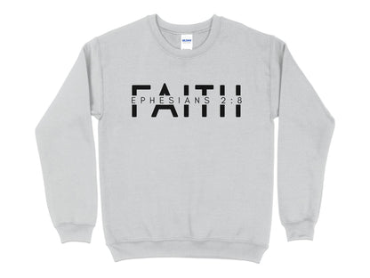Unisex Faith Ephesians 2:8 Sweatshirt, Bible Verse Christian Pullover, Religious Scripture Soft Cotton Sweater, Casual Wear - Mardonyx Sweatshirt S / Sport Grey