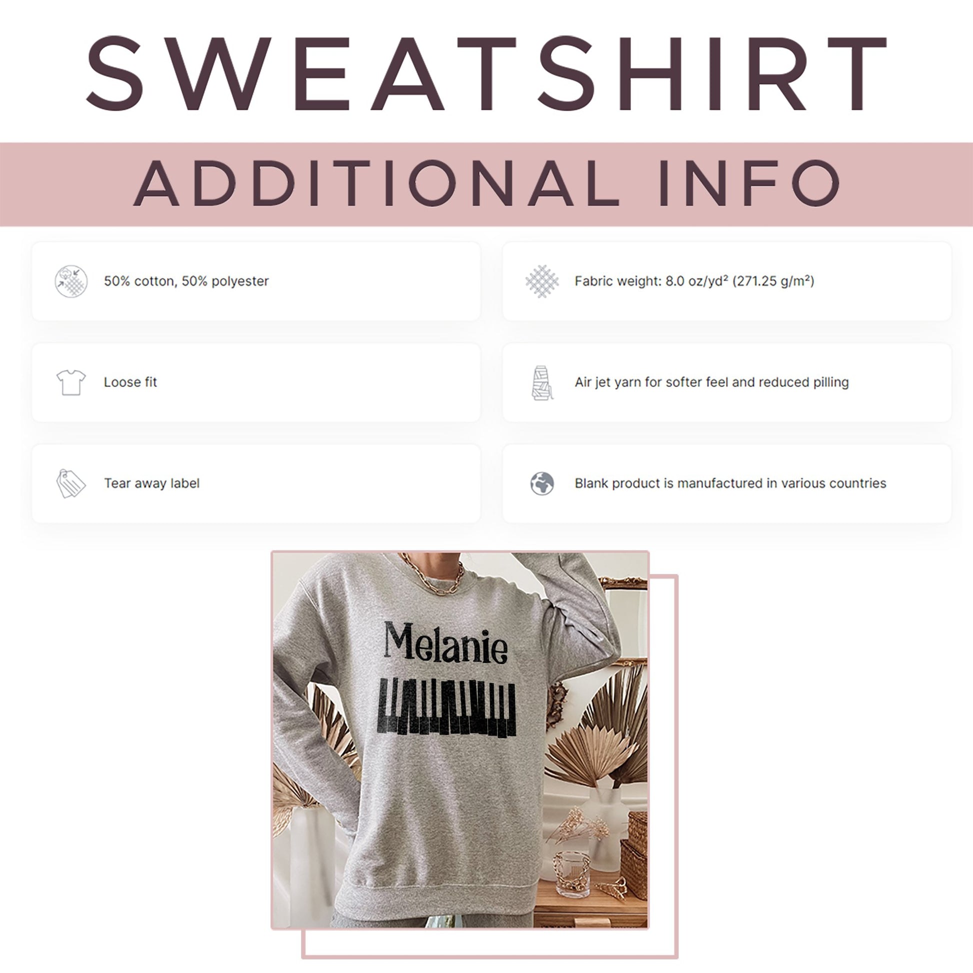 Custom Name Music Sweatshirt, Personalized Piano T-Shirt, Piano Lesson Music Gifts, Music Birthday, Gift Music Teacher - Mardonyx Sweatshirt