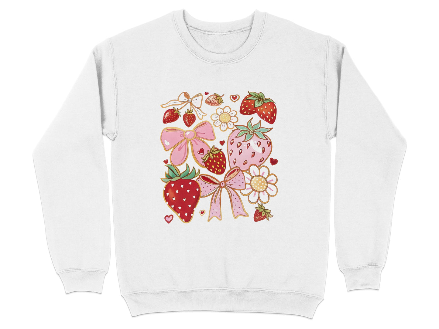 Strawberry Bow Print White Pullover Perfect for Gifting product