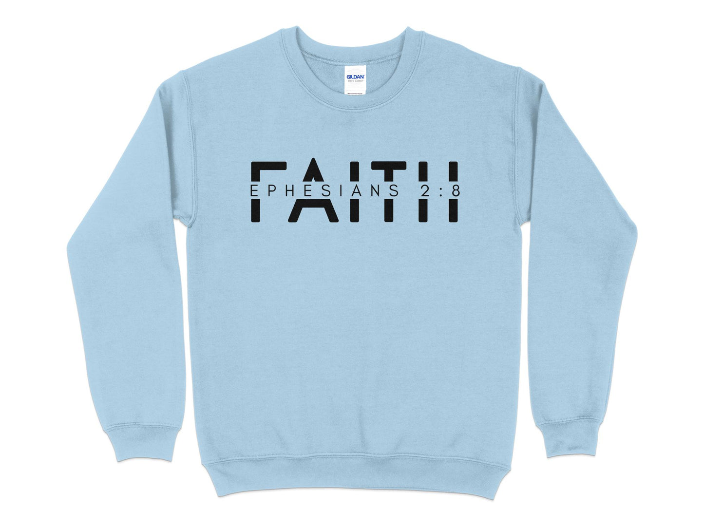 Unisex Faith Ephesians 2:8 Sweatshirt, Bible Verse Christian Pullover, Religious Scripture Soft Cotton Sweater, Casual Wear - Mardonyx Sweatshirt S / Light Blue