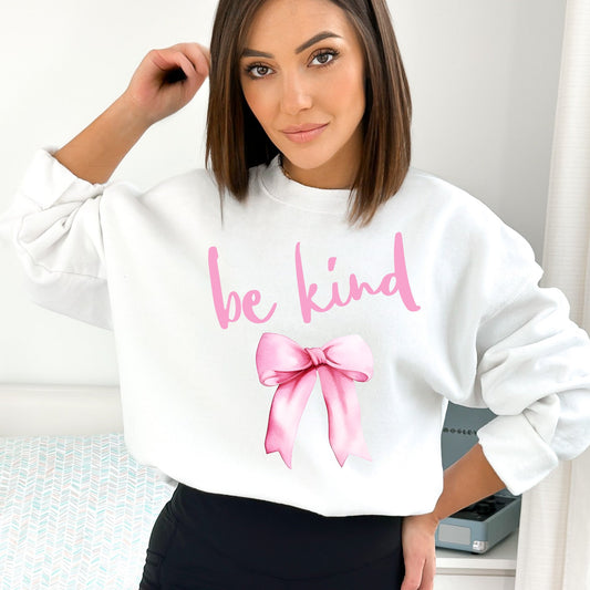 Be Kind Pink Bow Graphic Coquette Sweatshirt - Mardonyx Sweatshirt S / White