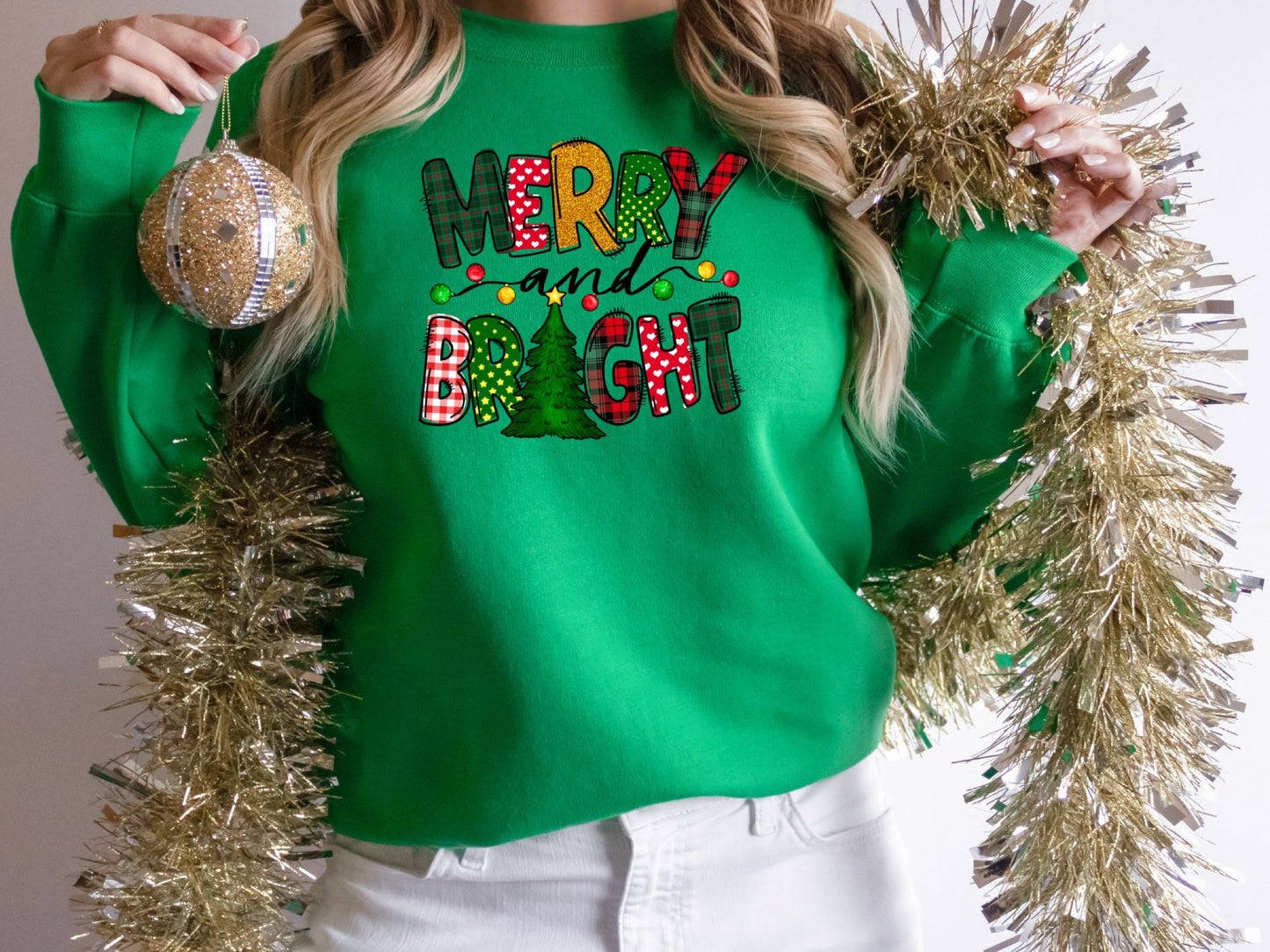 Merry and Bright Sweatshirt, Merry Christmas Shirt for Women, Christmas Crewneck - Mardonyx Sweatshirt