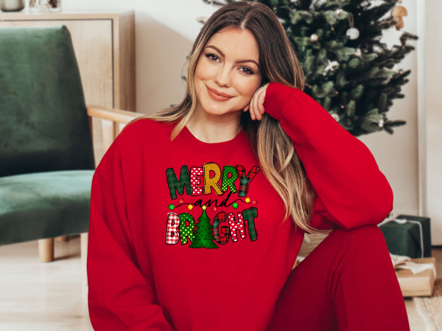 Merry and Bright Sweatshirt, Merry Christmas Shirt for Women, Christmas Crewneck - Mardonyx Sweatshirt
