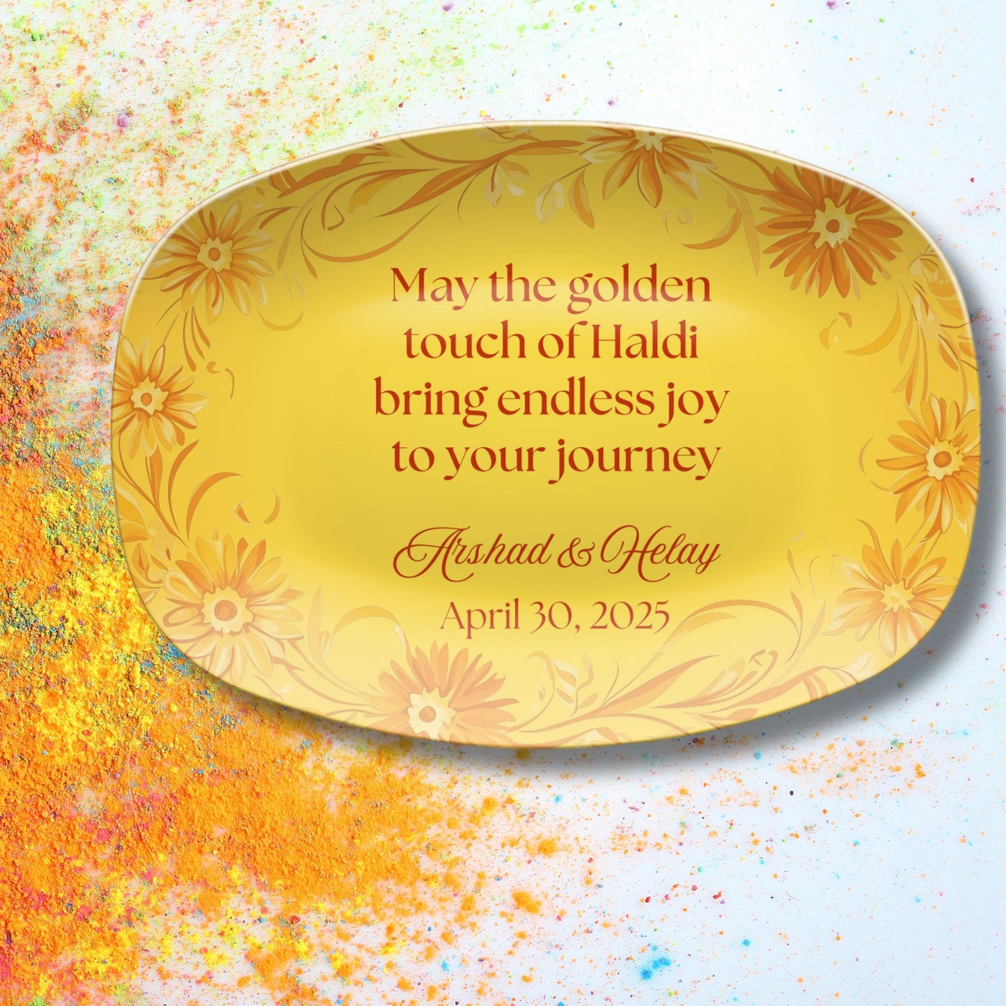 Haldi Decor Personalized Haldi Ceremony Platter – Custom Wedding Ritual Tray – Unbreakable Oval Plastic Platter – Indian Wedding Gift – Made in USA