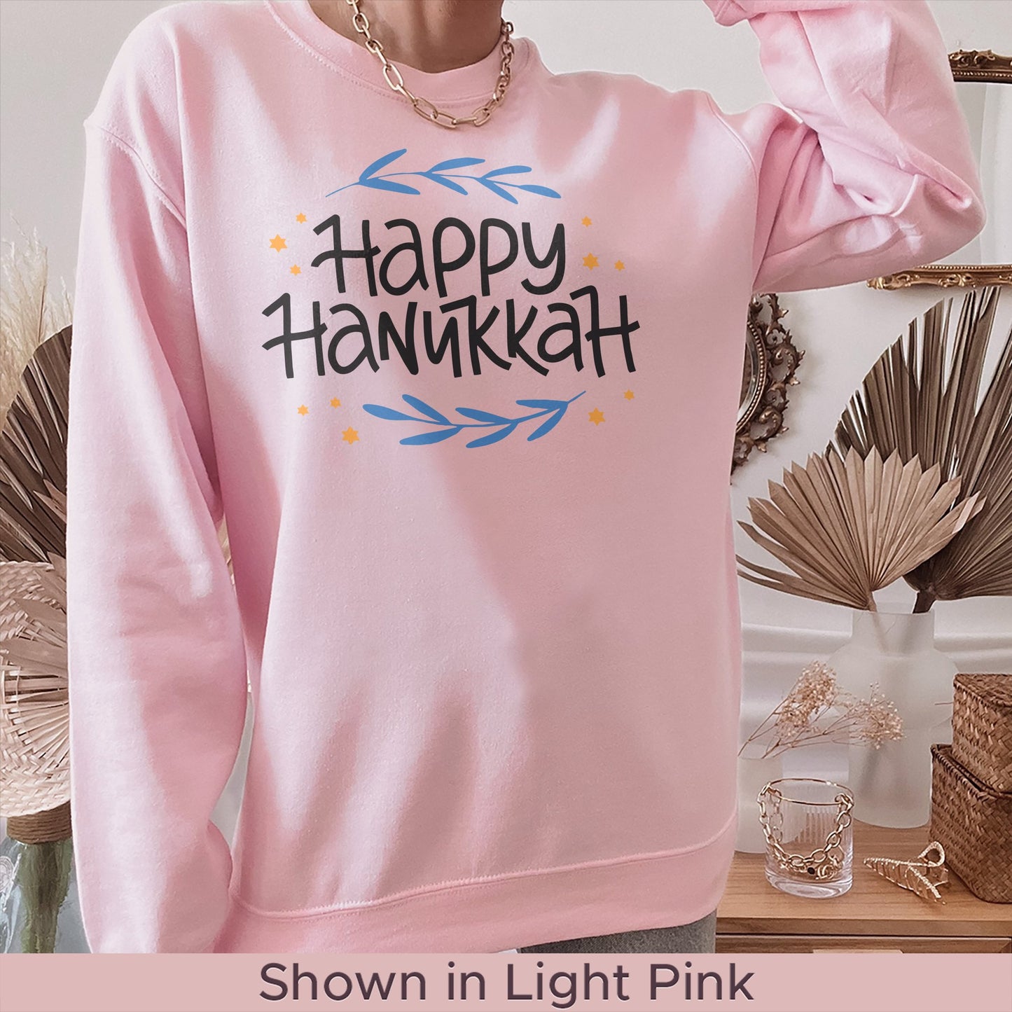 Hanukkah Sweatshirt, Happy Hannukkah - Mardonyx Sweatshirt S / Light Pink