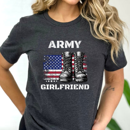 Army Girlfriend Vintage American Flag and Boots T-Shirt, Patriotic Military Shirt - Mardonyx T-Shirt XS / Dark Grey Heather