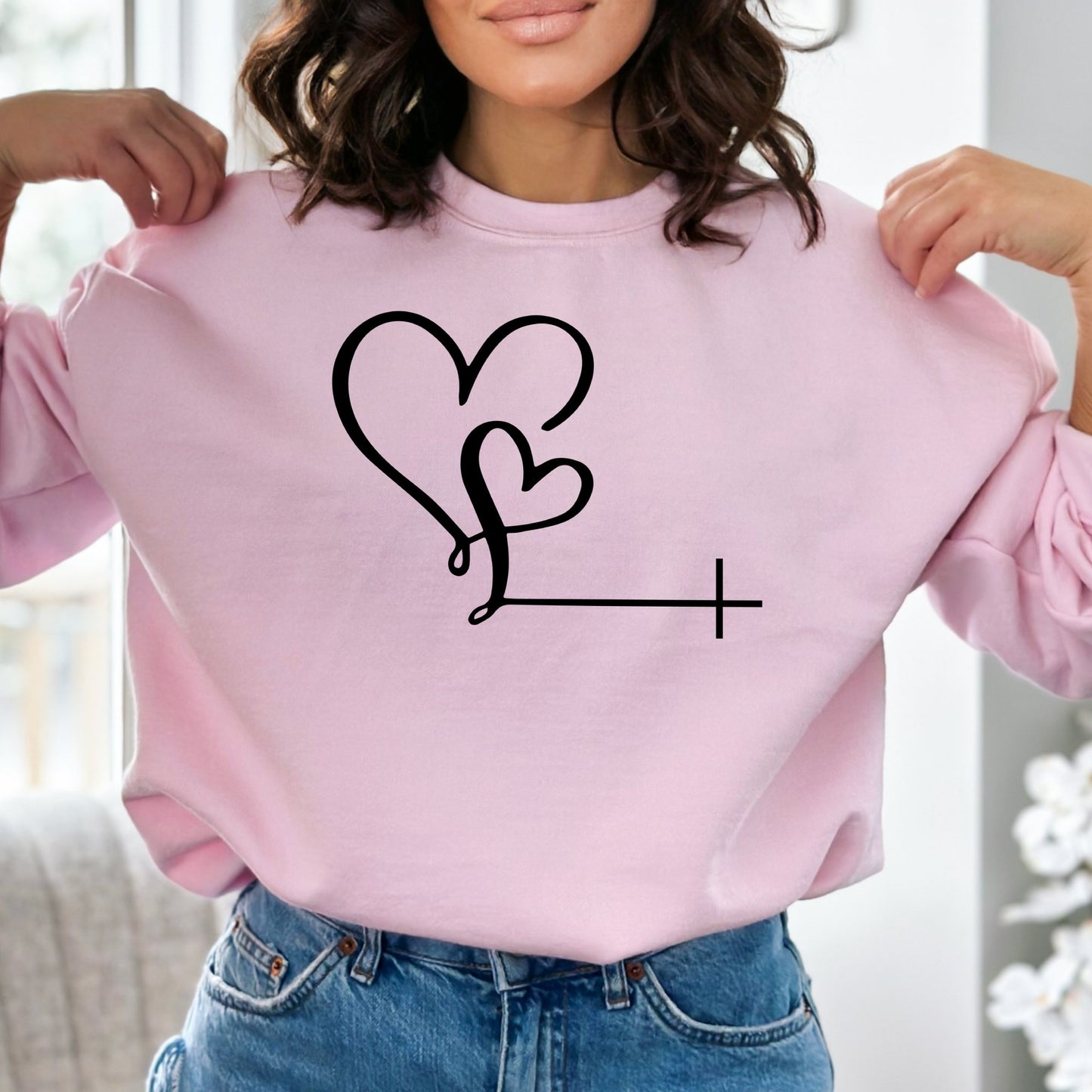 Unisex Love Heart Christian Sweatshirt, Casual Pullover,Gift for Him and Her, Cozy Apparel, Christian Faith Shirt - Mardonyx Sweatshirt
