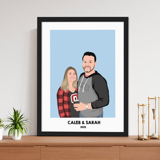Custom Artist Drawn Names & Dates Couples Portrait - Mardonyx Artwork