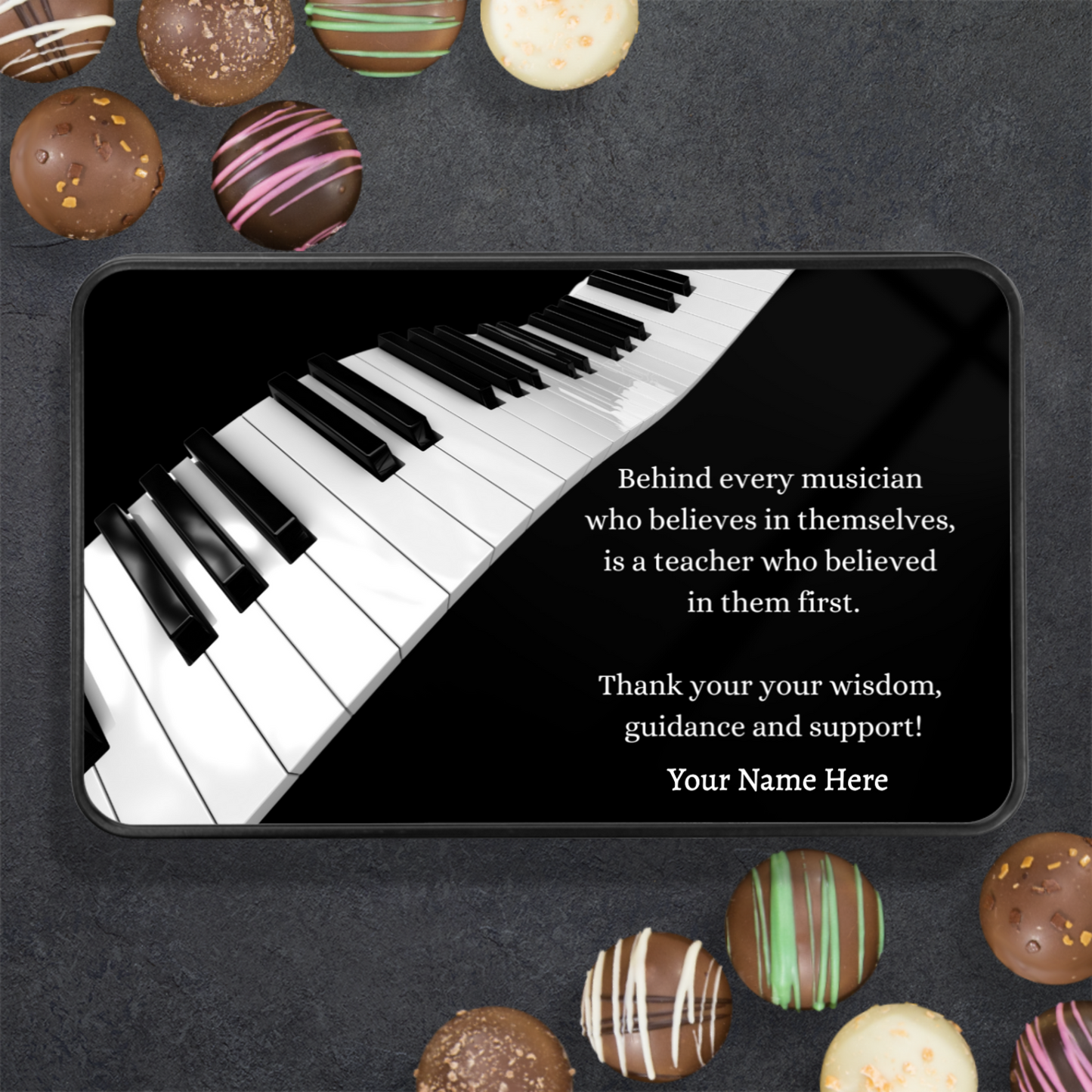 Personalized Piano Teacher Chocolate Truffles in Keepsake Tin