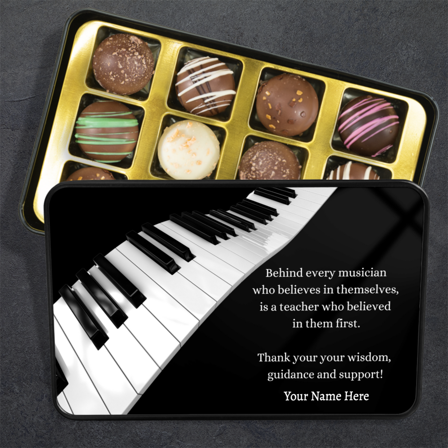 Personalized Piano Teacher Chocolate Truffles in Keepsake Tin
