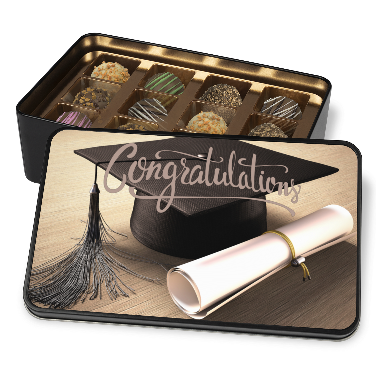 Congratulations Grad Truffle Box - Assorted Flavors in Commemorative Keepsake Tin