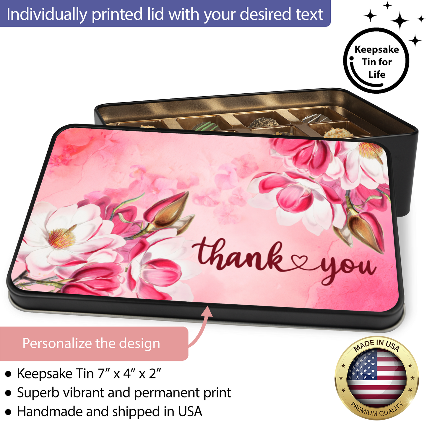 Gourmet Truffle Keepsake Tin - Thank You Floral Collection