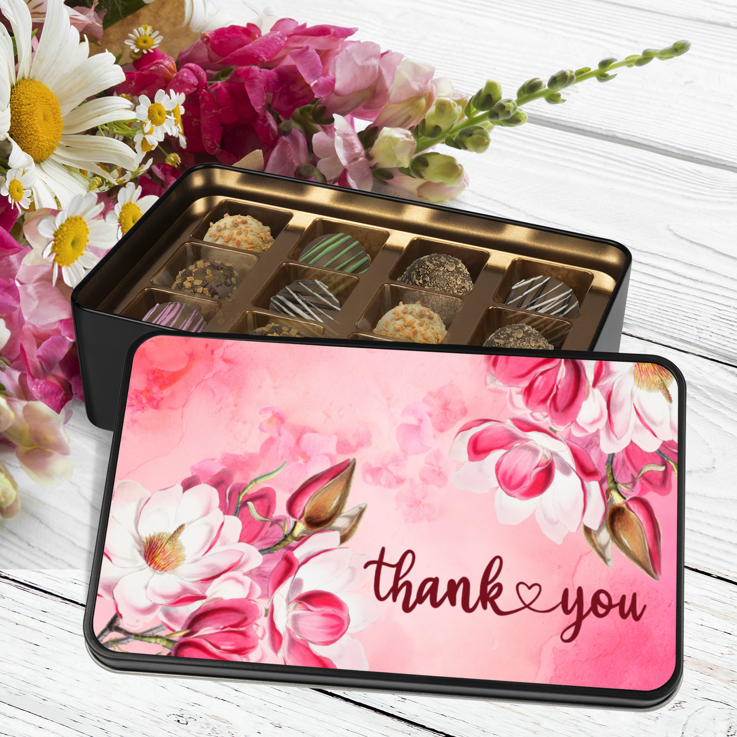 Gourmet Truffle Keepsake Tin - Thank You Floral Collection