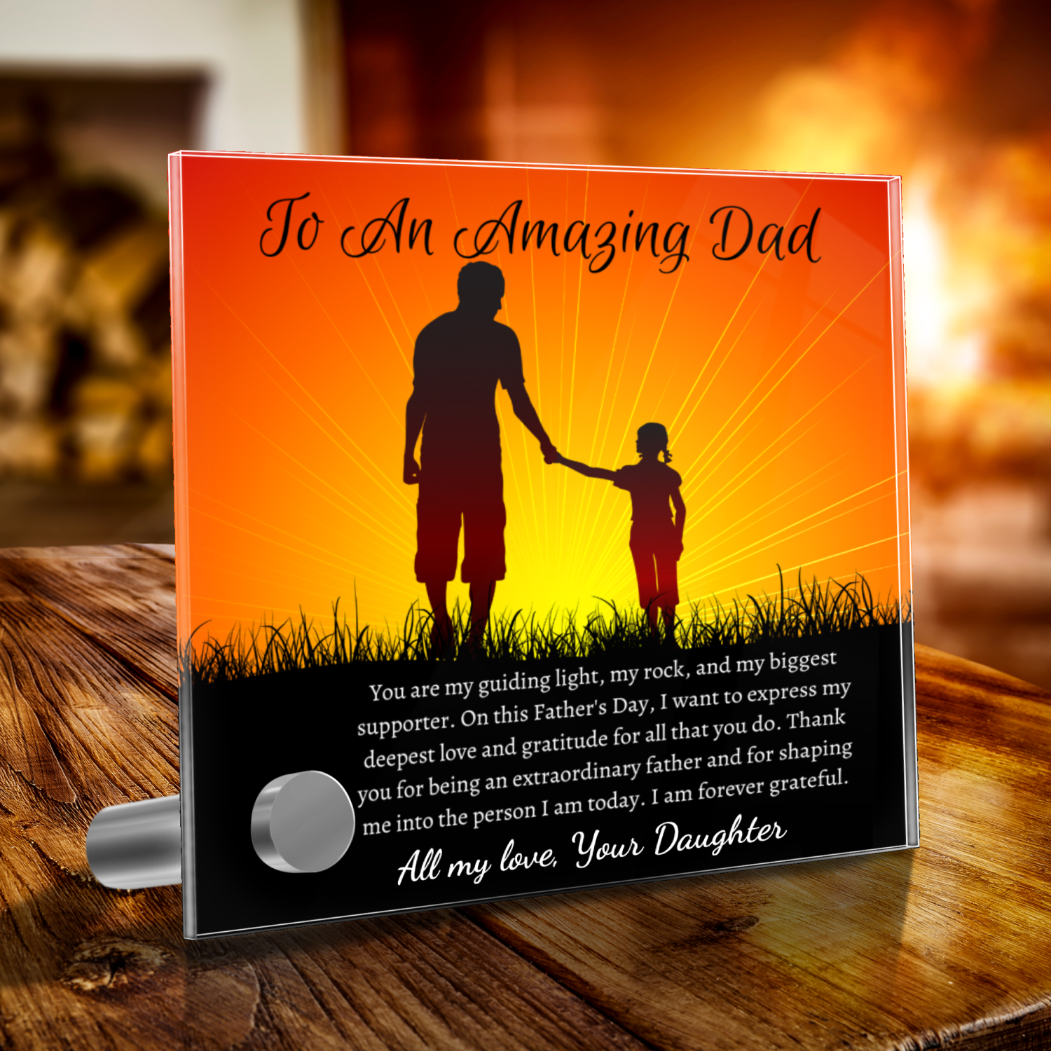 Fathers Day Gift From Daughter - Personalized Glass Message Card and Watch Set - Mardonyx