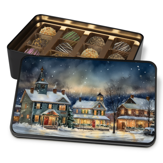 Artistic Winter Wonderland Chocolate Truffles Keepsake Tin: A Festive Delight - Mardonyx Candy