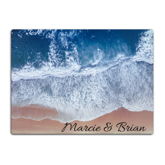 Personalized Ocean Waves Glass Cutting Board  - Glass Charcuterie Cheese Cutting Board - Wedding or Engagement Gift