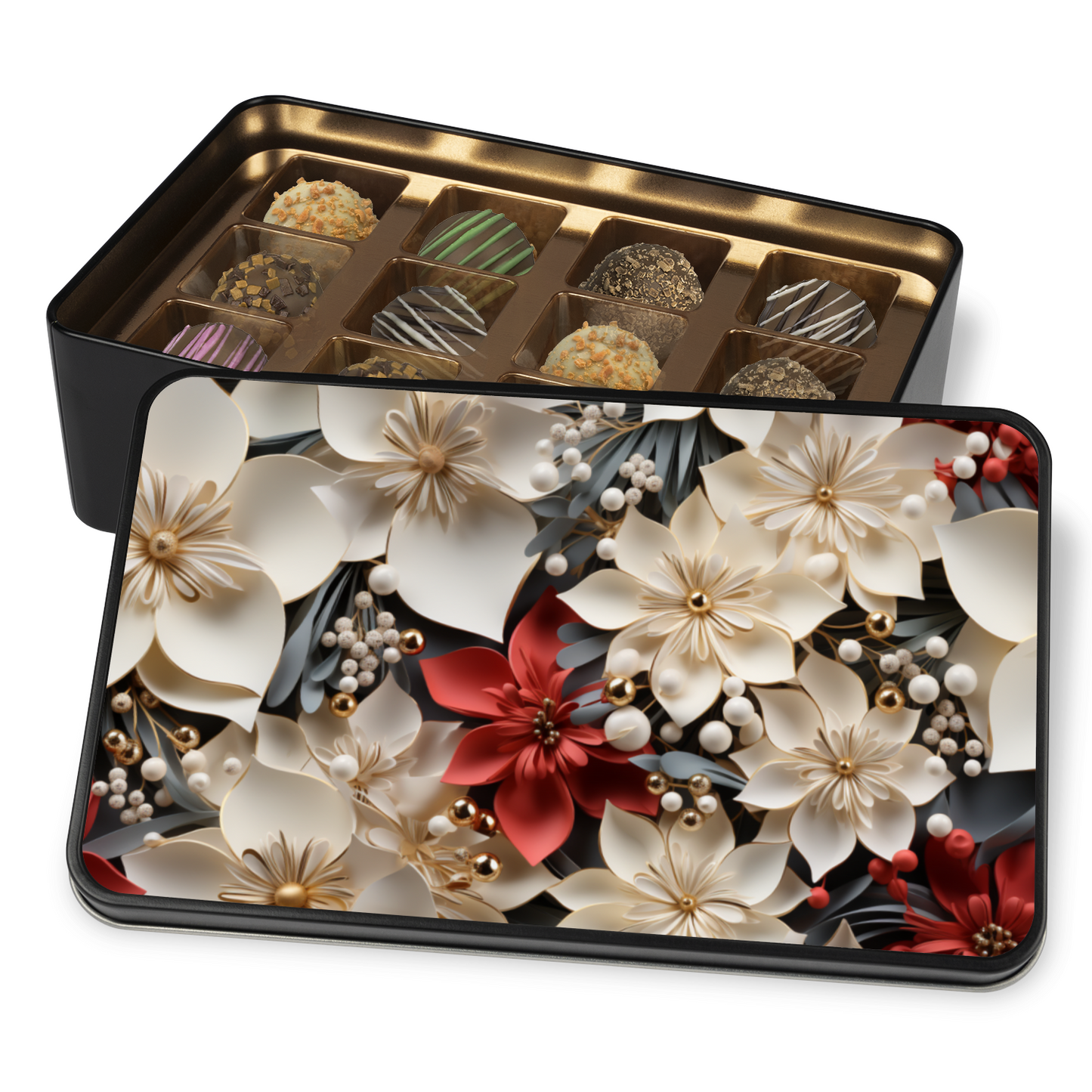 3D Poinsettia Flower Keepsake Chocolate Truffle Box - Mardonyx Candy