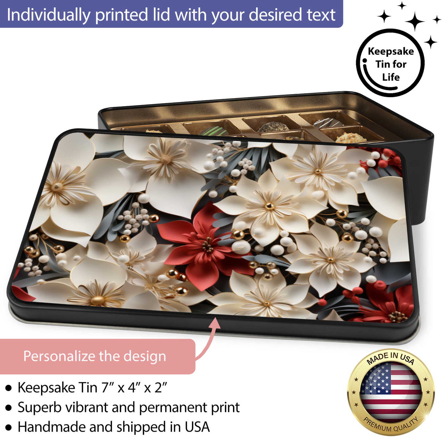 3D Poinsettia Flower Keepsake Chocolate Truffle Box - Mardonyx Candy