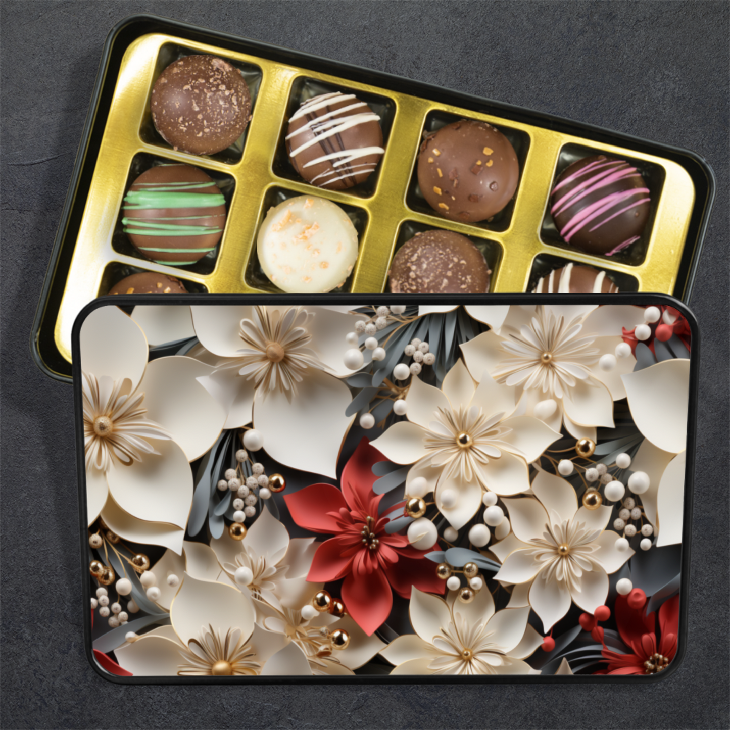 3D Poinsettia Flower Keepsake Chocolate Truffle Box - Mardonyx Candy