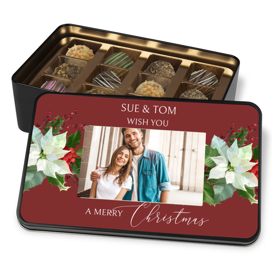 Personalized Merry Christmas Chocolate Truffles Photo Tin - Your Name and Picture