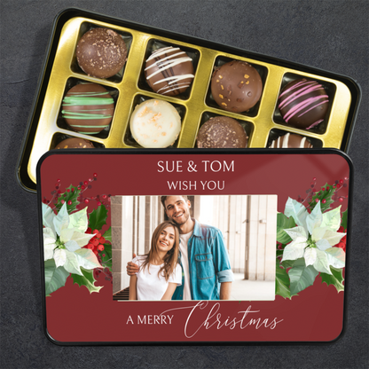 Personalized Merry Christmas Chocolate Truffles Photo Tin - Your Name and Picture