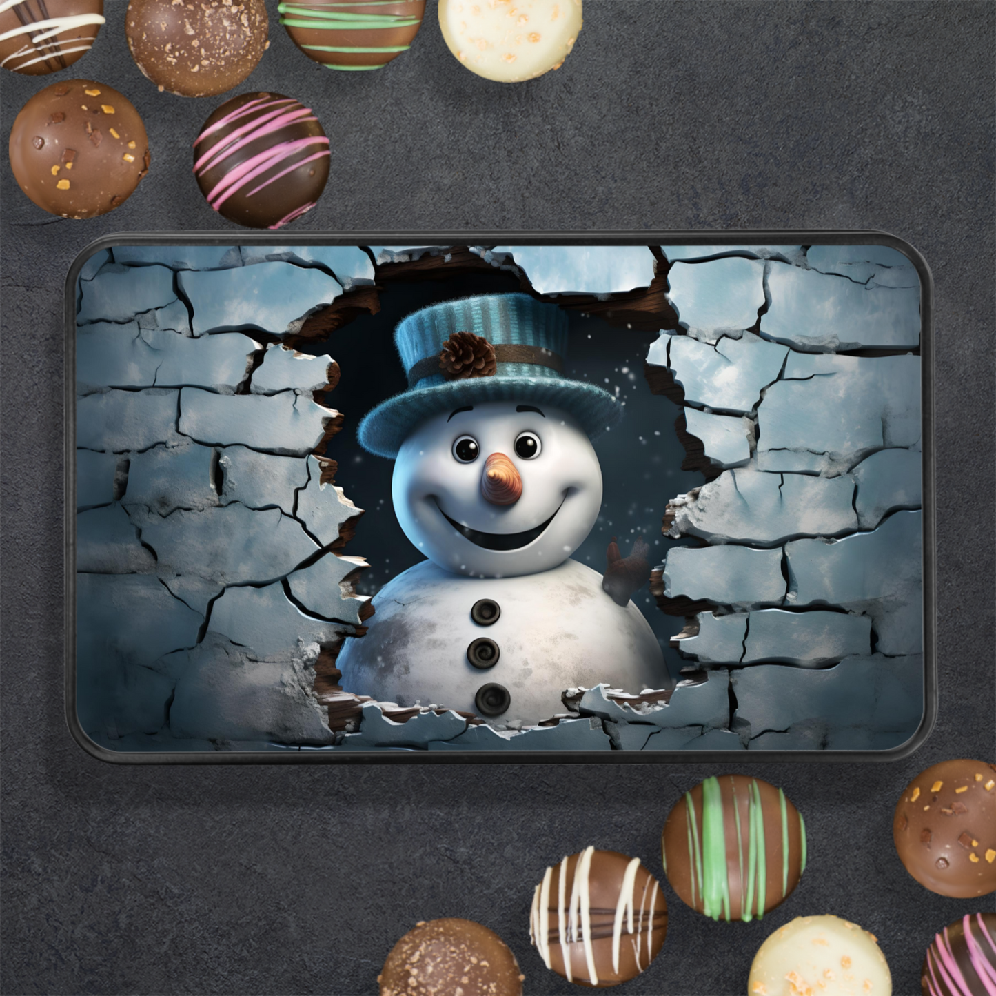 Christmas Snowman Chocolate Truffles Keepsake Tin, Chocolate Gift Box - Mardonyx Candy