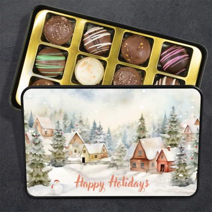 Christmas Happy Holidays Chocolate Truffles Gift Box, Christmas Keepsake, Chocolate Gift - Mardonyx Candy