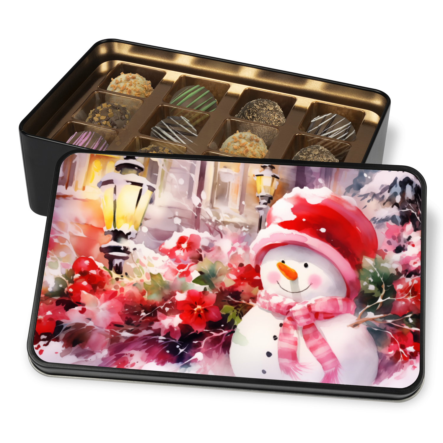 Chocolate Christmas Gift, Snowman Christmas Keepsake Box, Artisan Chocolate Truffles, Gift for Teacher - Mardonyx Candy