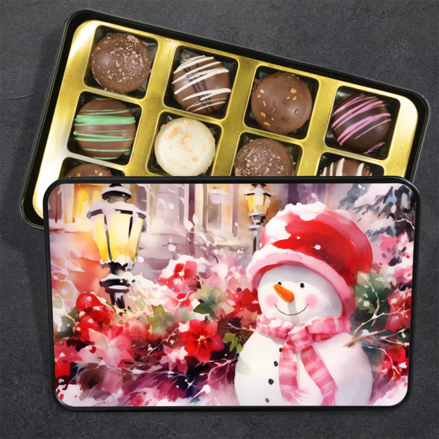 Chocolate Christmas Gift, Snowman Christmas Keepsake Box, Artisan Chocolate Truffles, Gift for Teacher - Mardonyx Candy