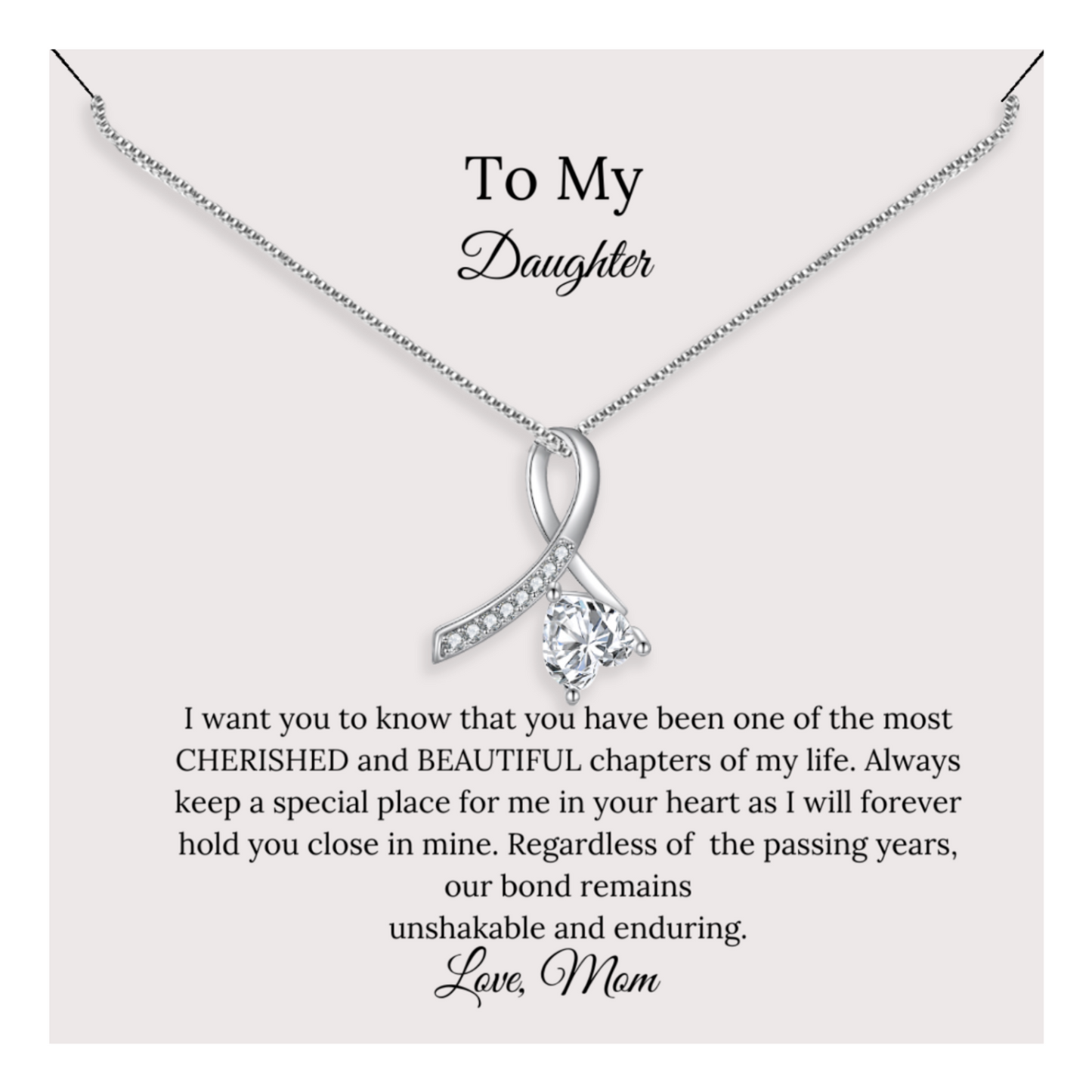 To My Daughter Necklace, Forever Love Necklace, Daughter Necklace, Daughter Gift From Mom - Mardonyx Jewelry Enchanting Ribbon