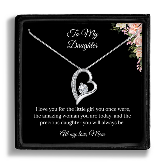 To My Daughter From Mom Heart Pendant Message Card Necklace