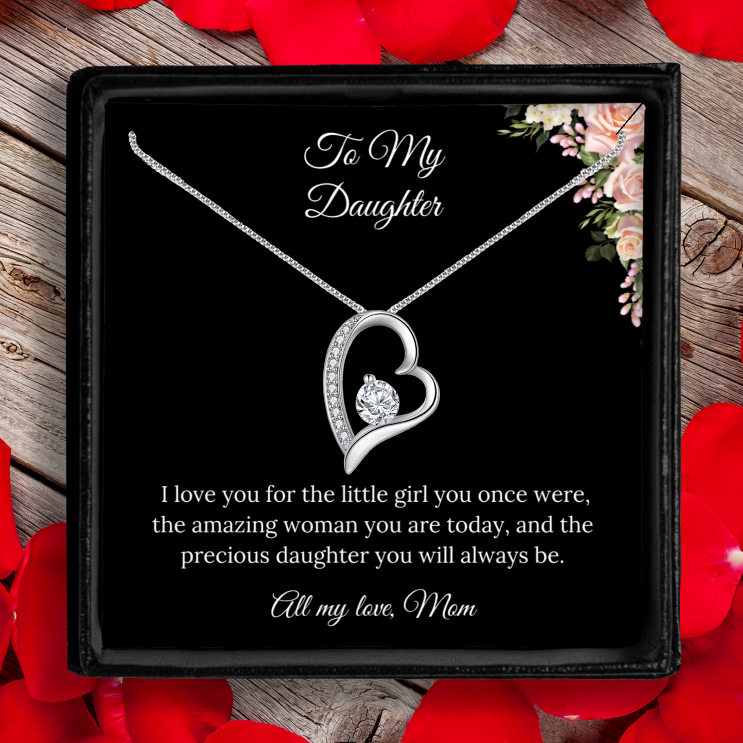 To My Daughter From Mom Heart Pendant Message Card Necklace - Mardonyx Jewelry