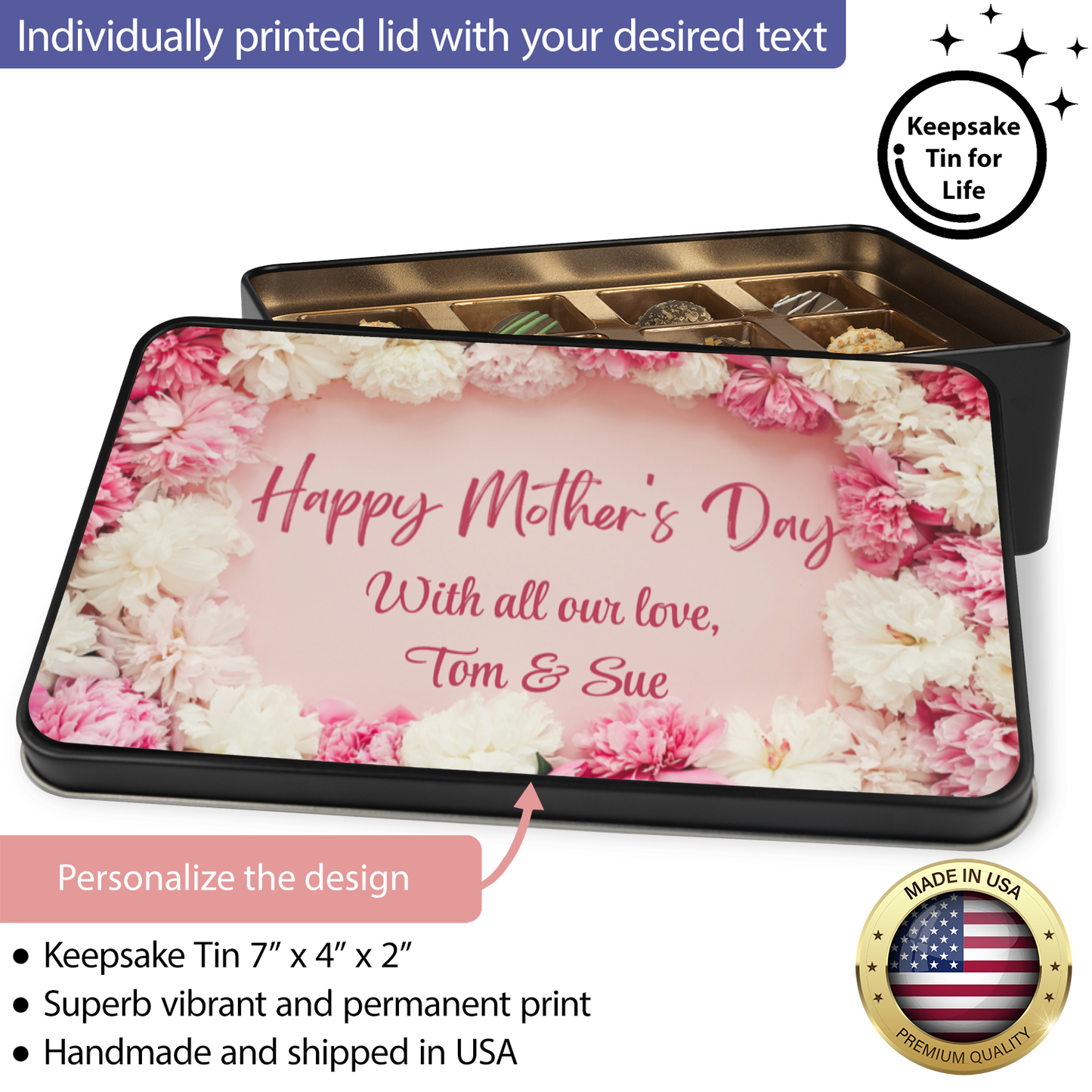 Personalized Mother's Day Chocolate Truffles and Keepsake Tin