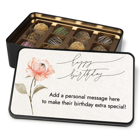 Personalized Happy Birthday Chocolate Truffles - Write Your Own Message on Keepsake Tin