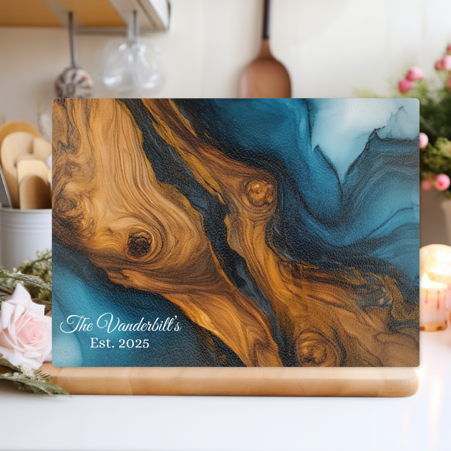 Personalized Glass Cutting Ocean Blue Resin Charcuterie Board