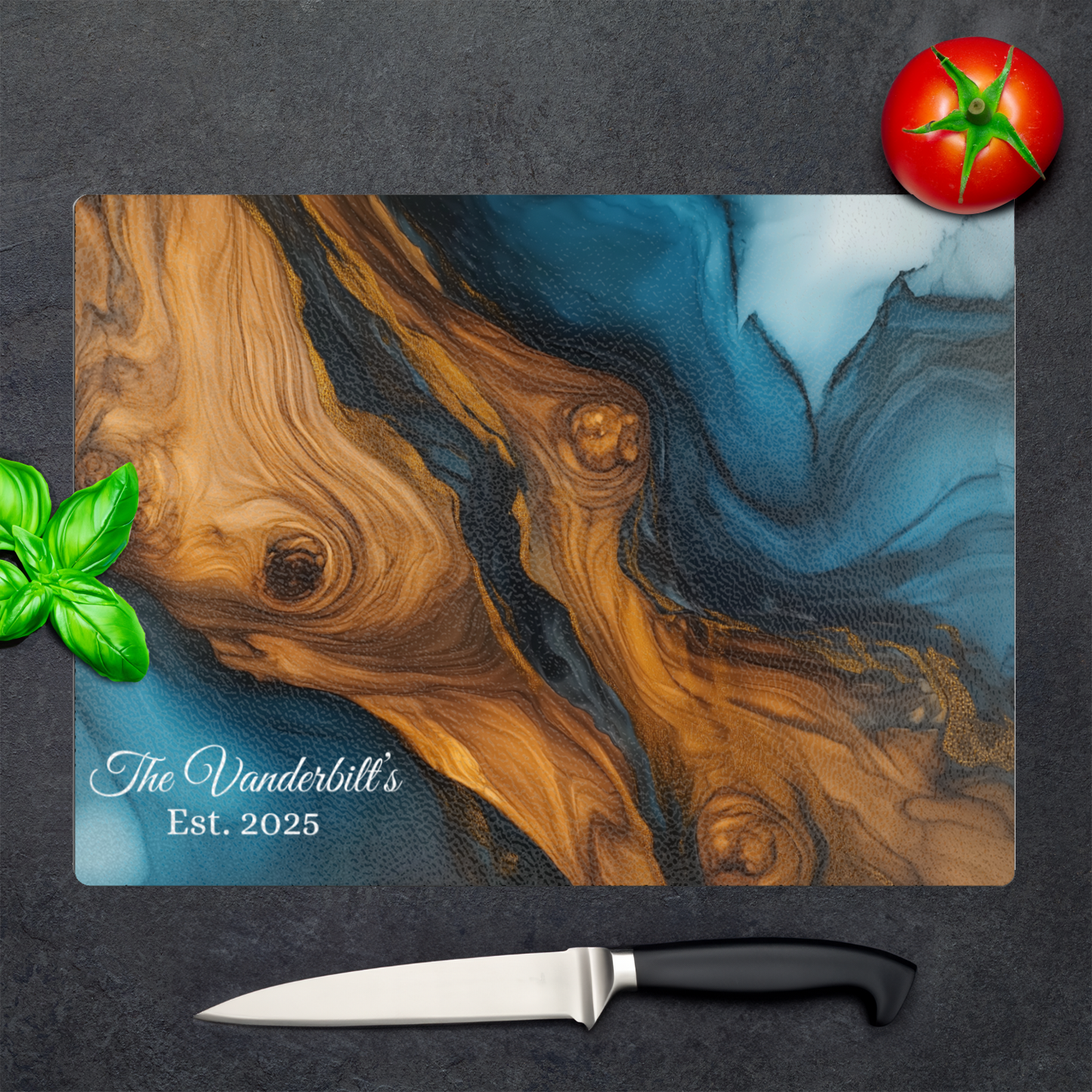 Personalized Glass Cutting Ocean Blue Resin Charcuterie Board