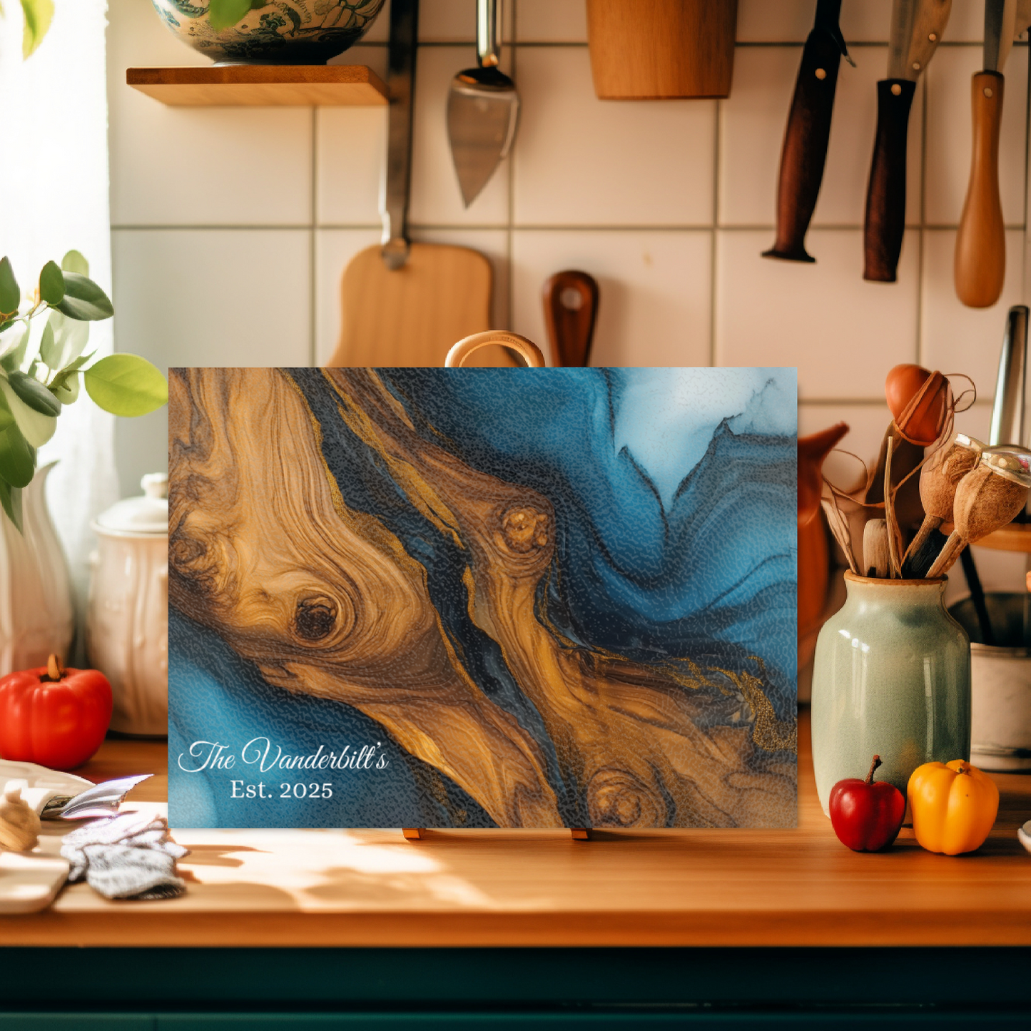 Personalized Glass Cutting Ocean Blue Resin Charcuterie Board