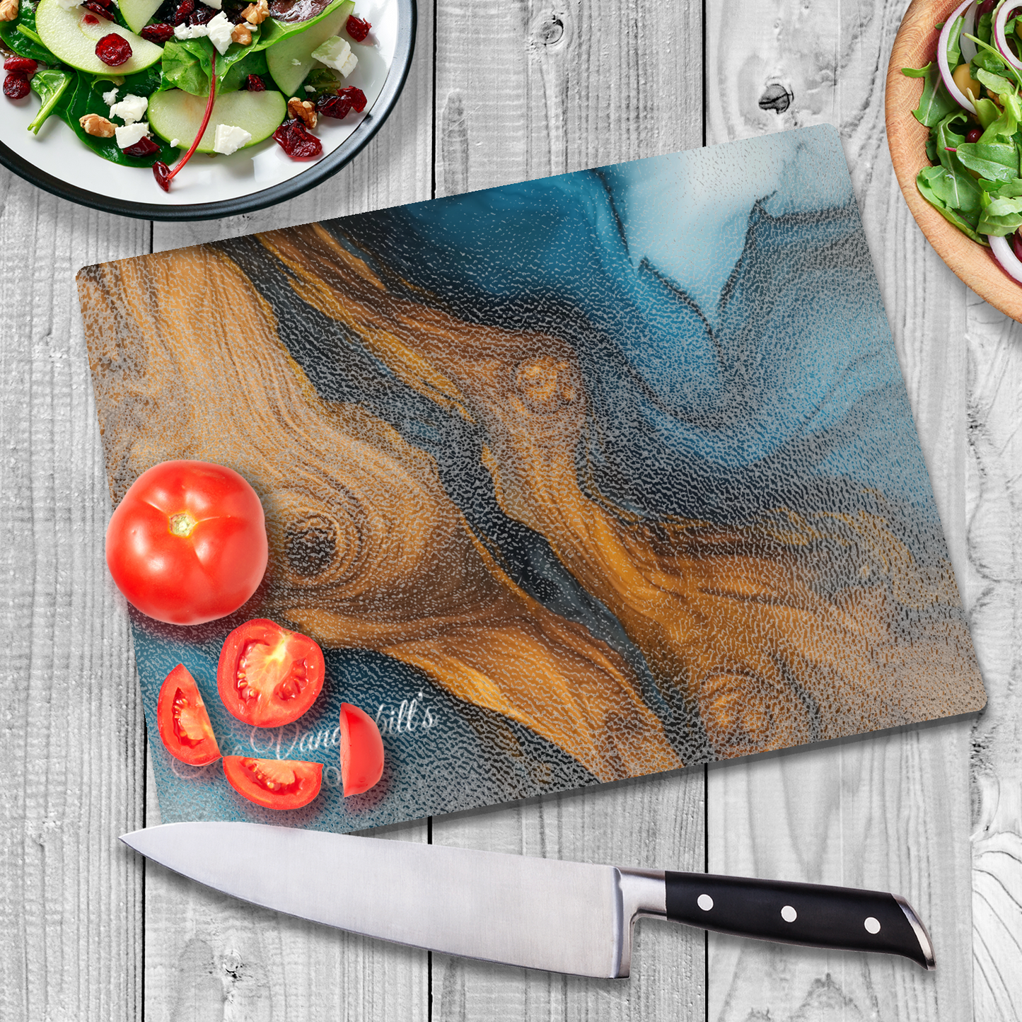 Personalized Glass Cutting Ocean Blue Resin Charcuterie Board