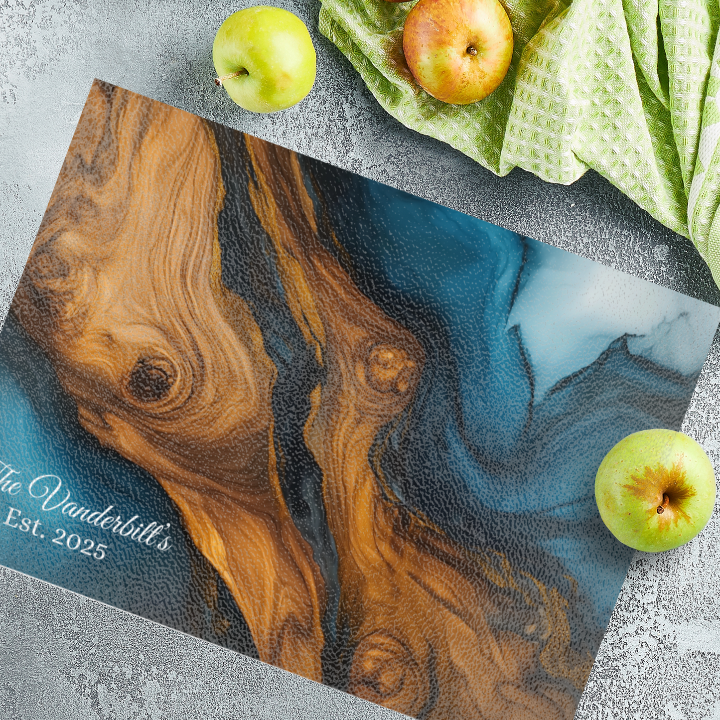 Personalized Glass Cutting Ocean Blue Resin Charcuterie Board