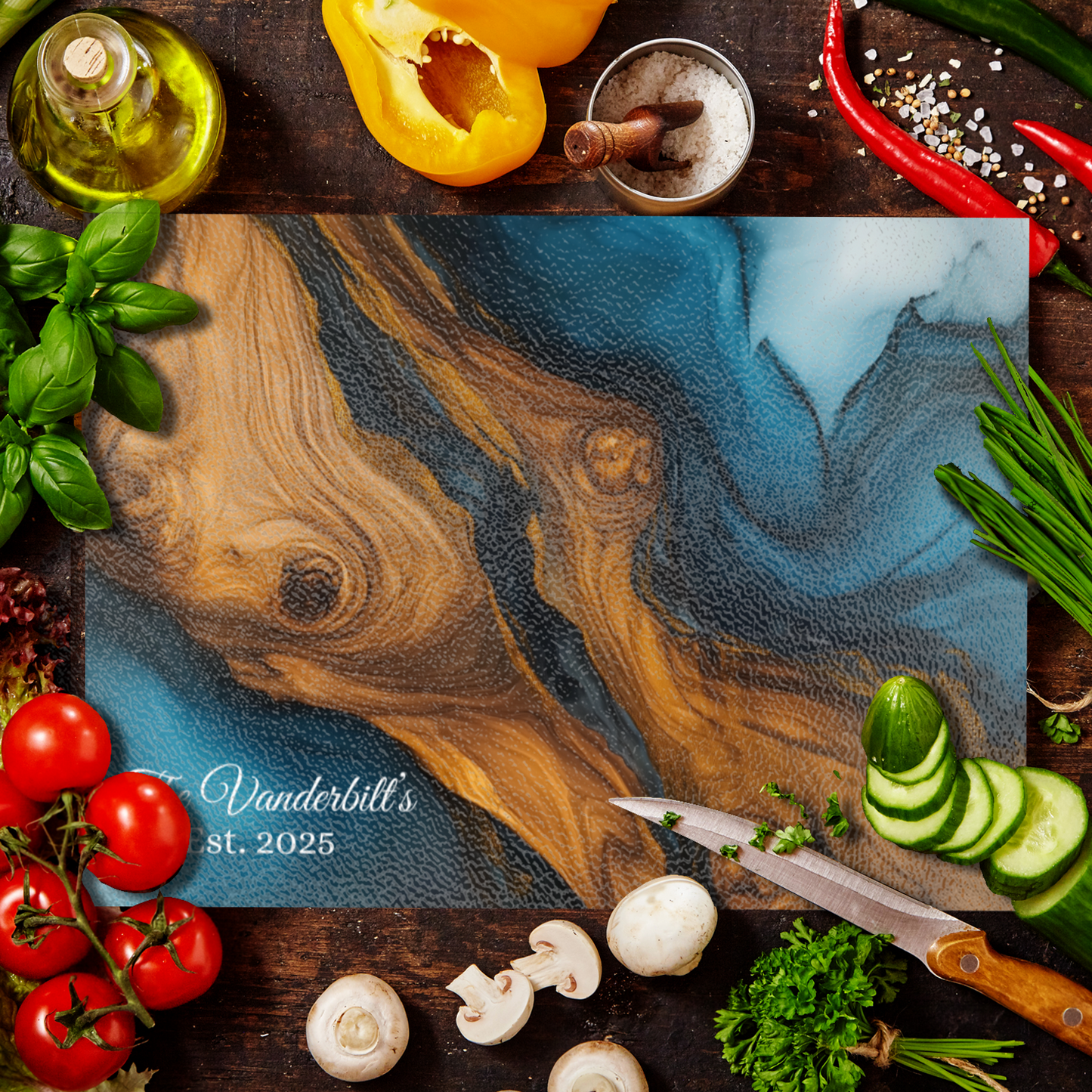 Personalized Glass Cutting Ocean Blue Resin Charcuterie Board