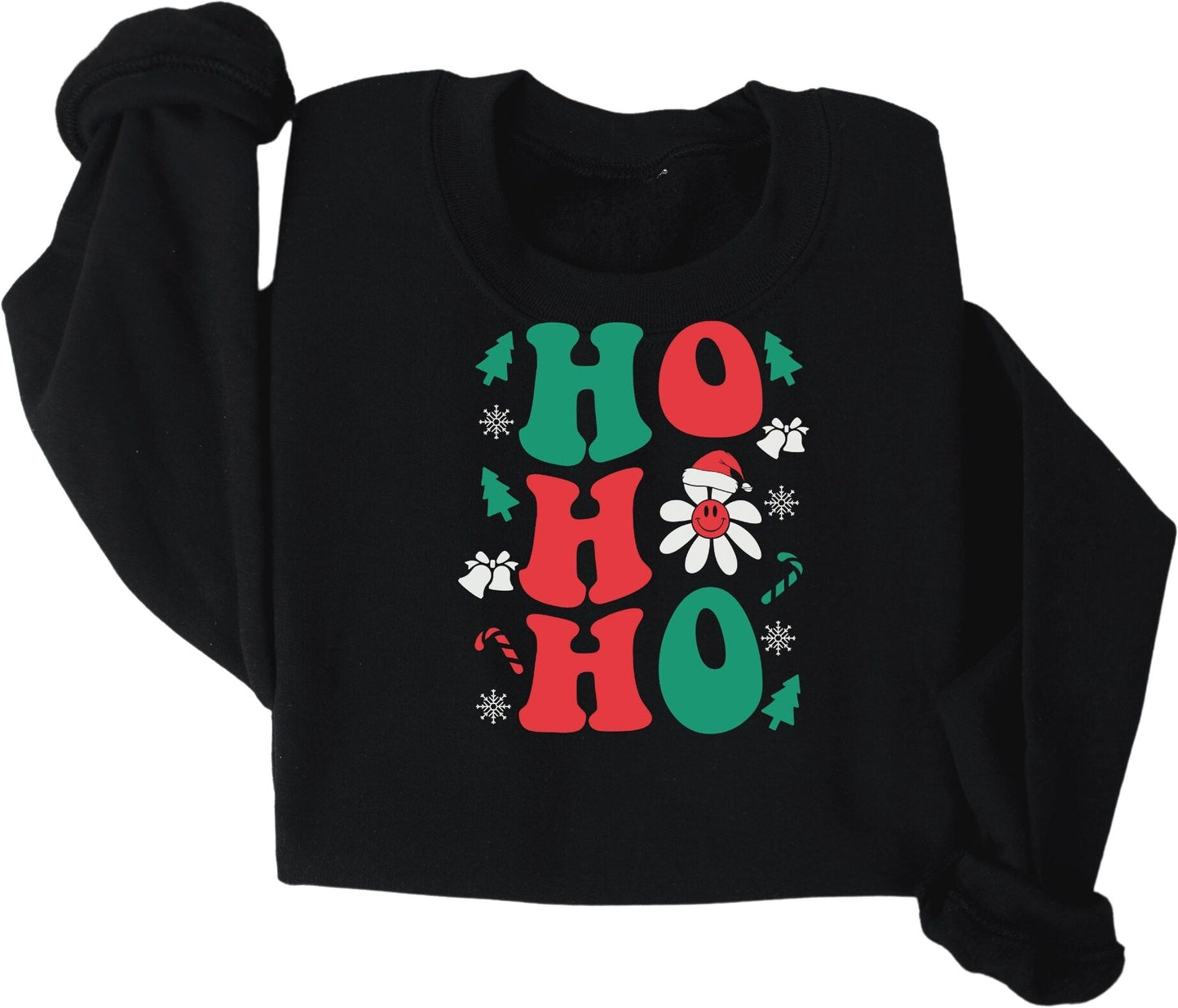 Retro Christmas Sweatshirt, Ho Ho Ho Shirt,Christmas Trees Crewneck Pullover,XMAS Party Santa Shirt, Funny Holiday Shirt, Winter Sweatshirt